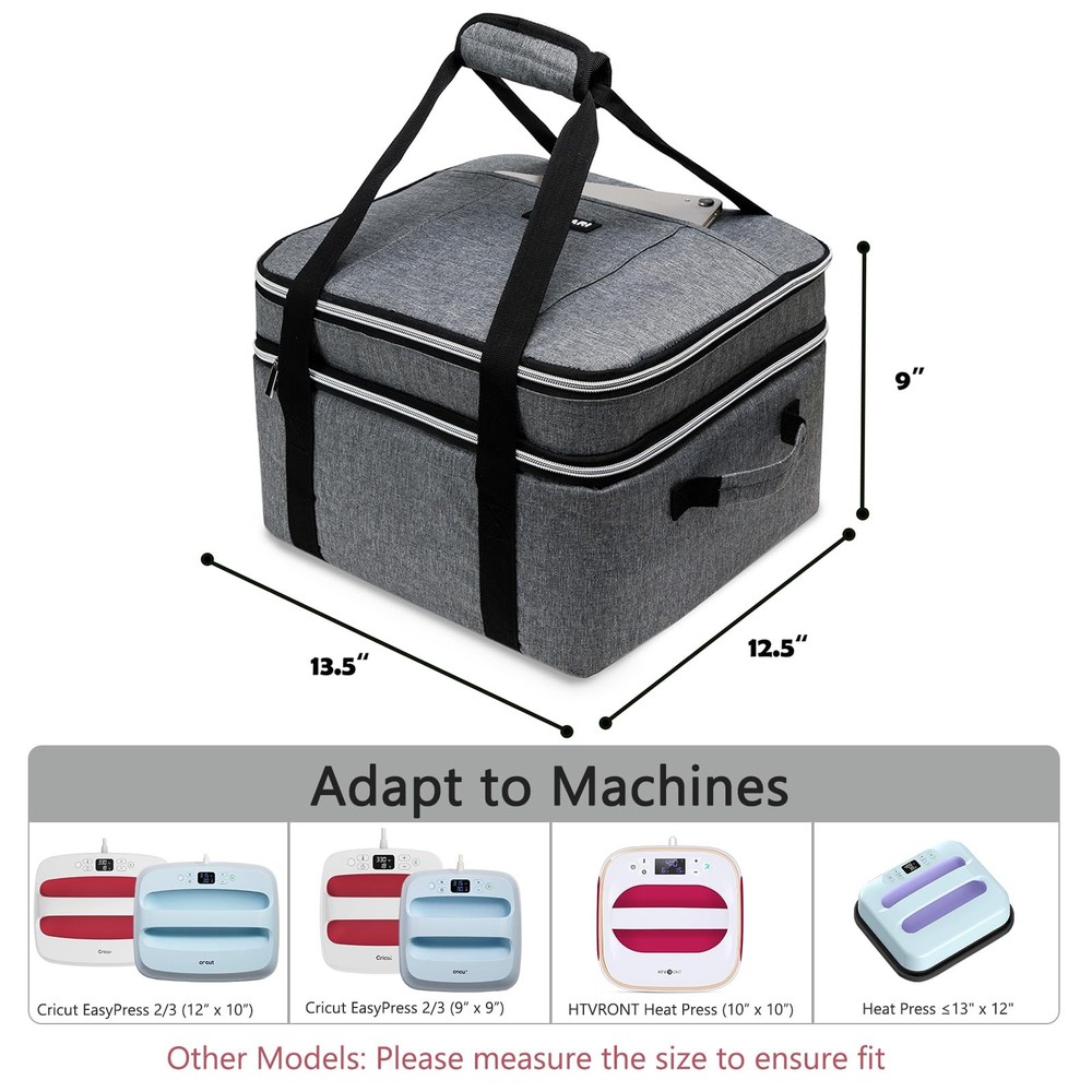 Double-Layer Carrying Case Compatible with Crict EasyPress 2 12"x10" and 9"x9...