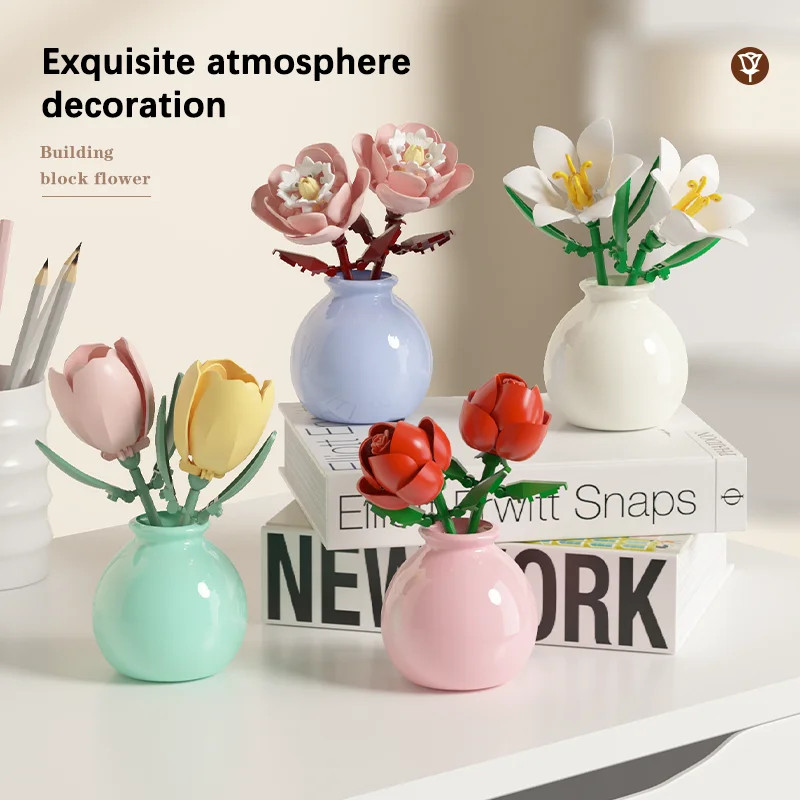 "Forever Rose Building Blocks - Romantic Anniversary Gift with Display Case