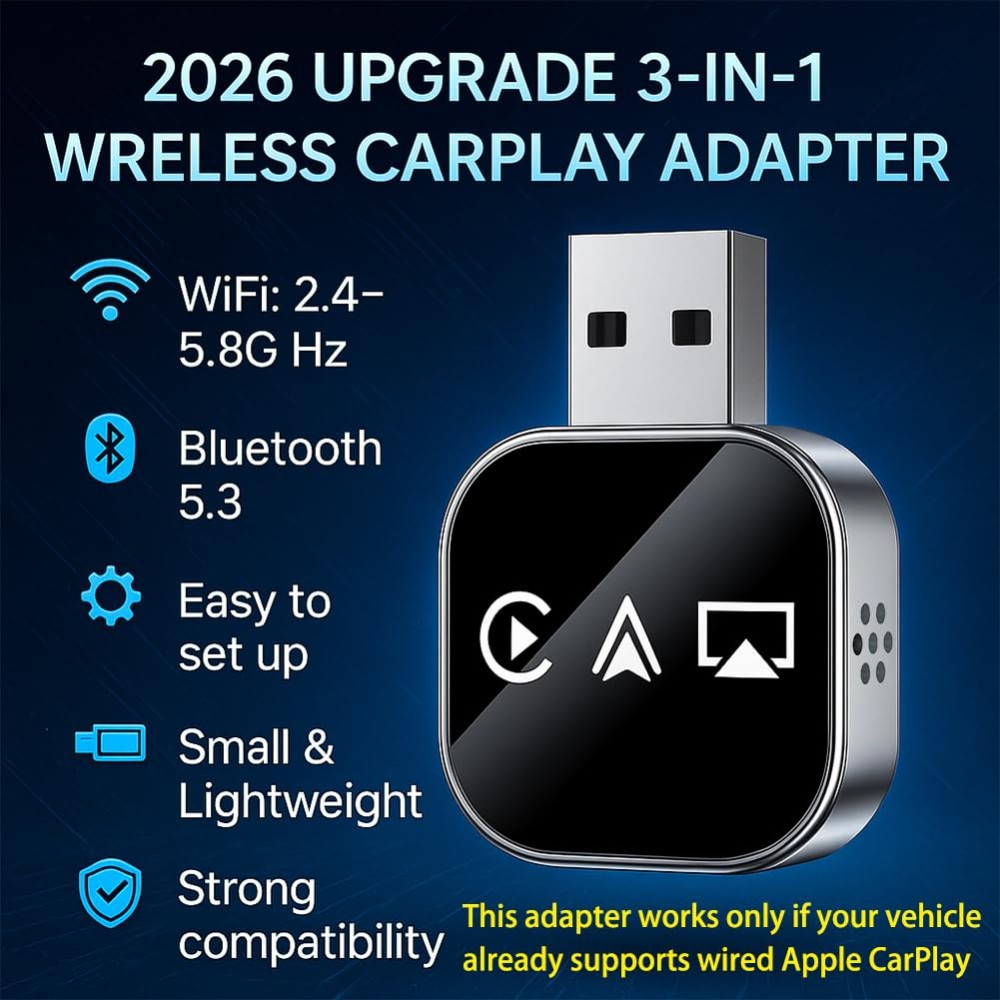 Wireless Carplay Adapter 3 in 1 Airplay Android Auto Carplay USB iPhone Android