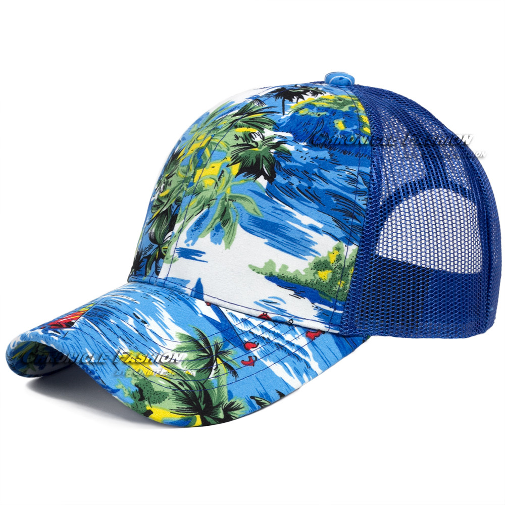 Trucker Hat Hawaii Floral Baseball Cap Adjustable Mesh Snapback Visor Blank Men