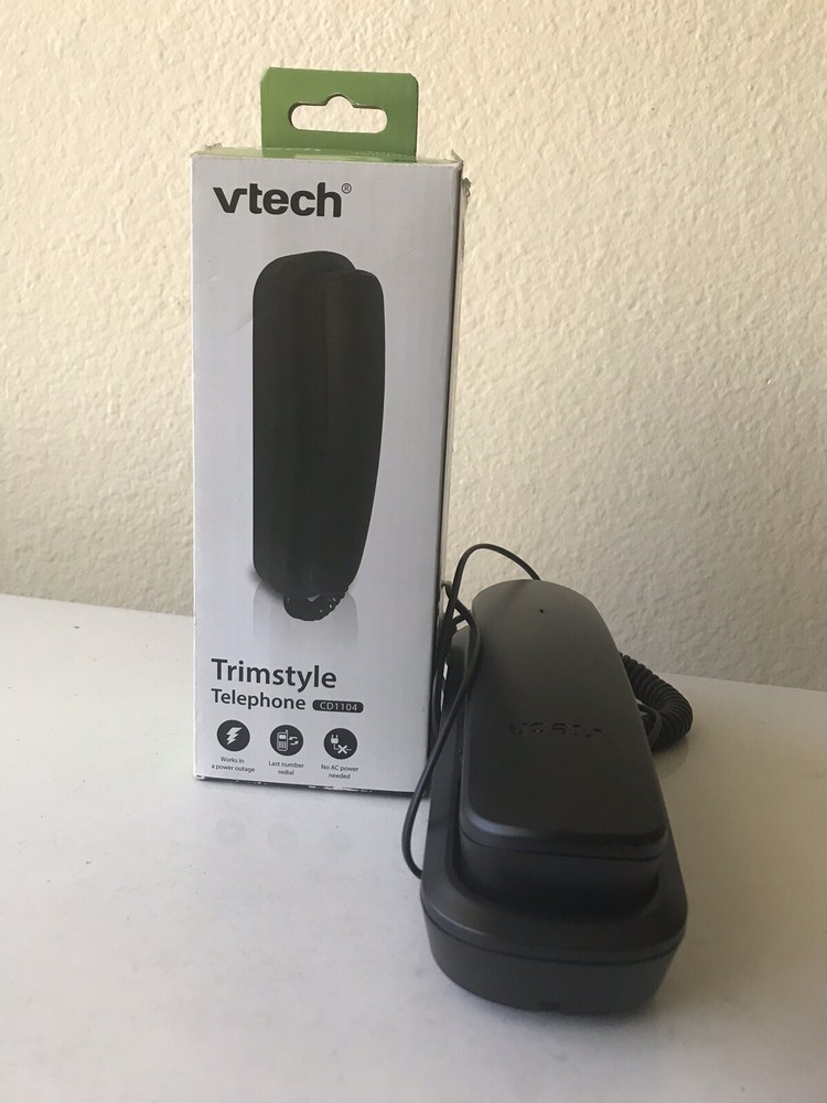 Vtech CD1104 TrimStyle Corded Basic Telephone Black No AC Power Needed/Redial