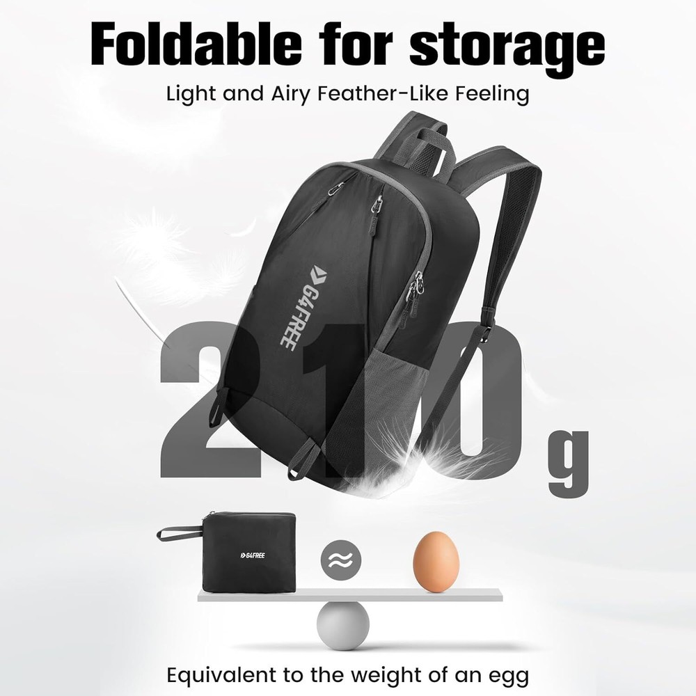 G4Free 24L Packable Hiking Backpack Lightweight Foldable Small Sport Black