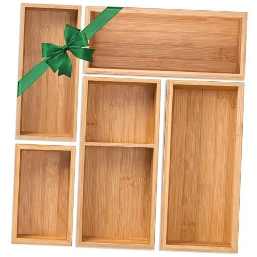 Bamboo Drawer Organizer 5 Pcs for Kitchen Multi-purpose Storage Dividers for