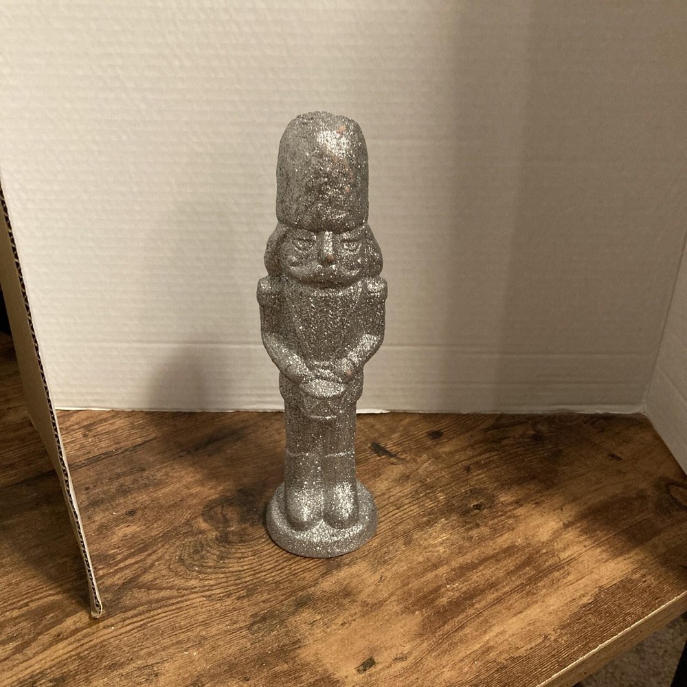 Christmas Decor silver glitter ceramic 10in nutcracker soldier NWT