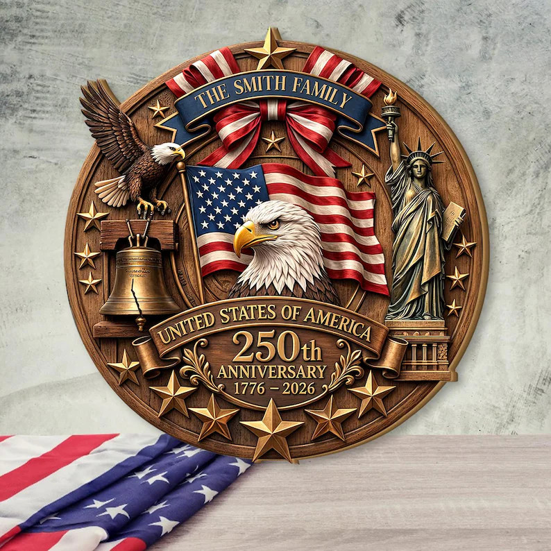Personalized American Eagle Wall Sign with Rope Custom Patriotic