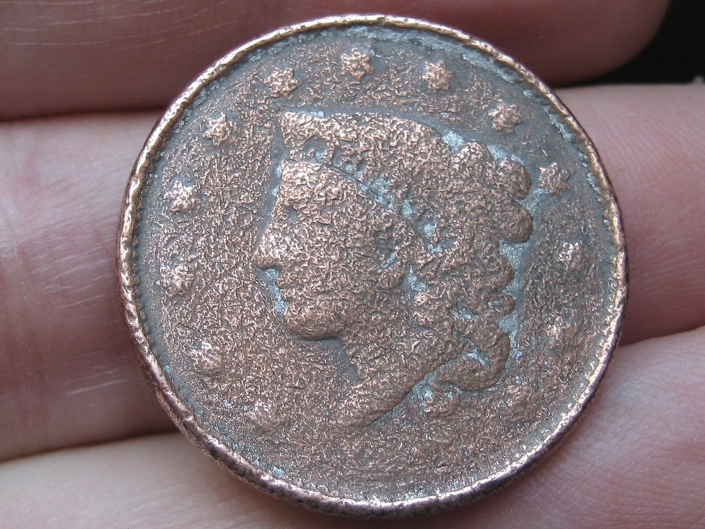 1837 Matron Head Modified Large Cent- N-15, Die Breaks/Cracks, Rolled Rims