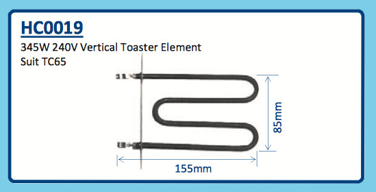 345W 240V VERTICAL TOASTER ELEMENT TC65 HC0019