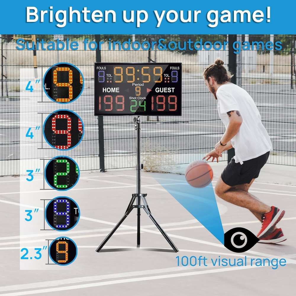 Portable LED Basketball Scoreboard with Remote & Shot Clock Timer