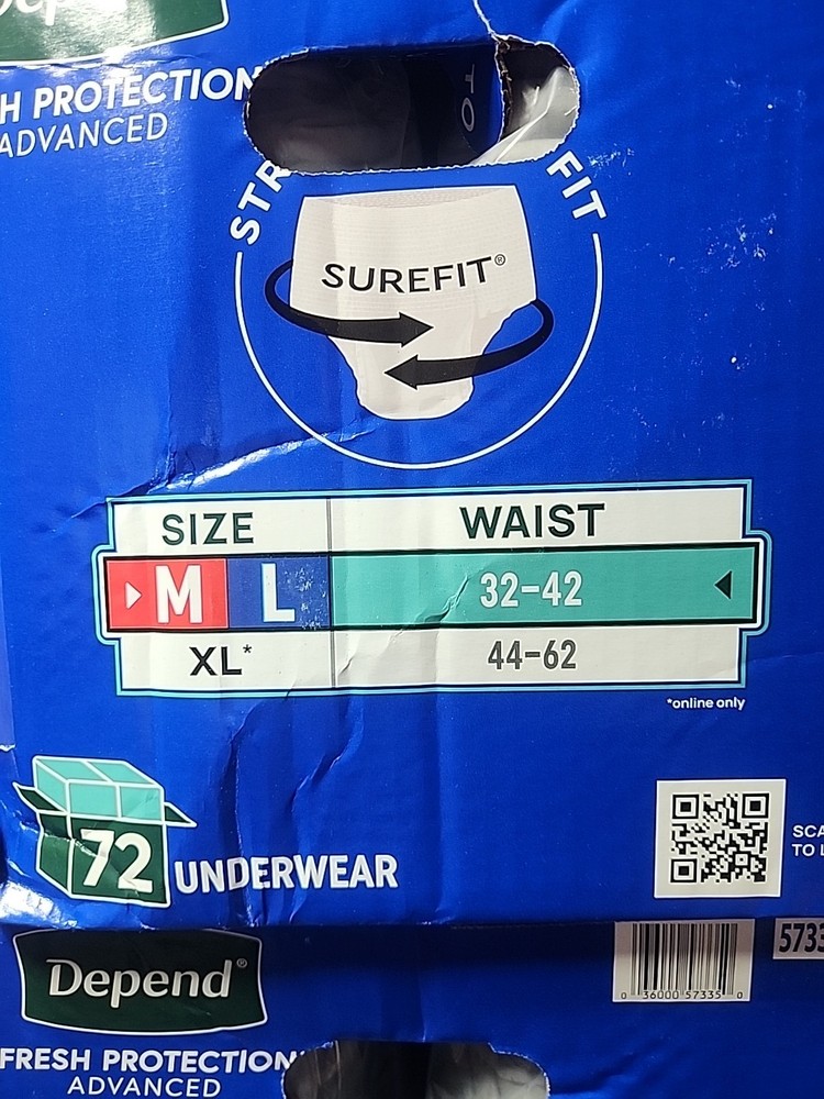 72 Depend Mens Fresh Protection Advance Pull-Ups Medium Large Pants Size 32 - 42