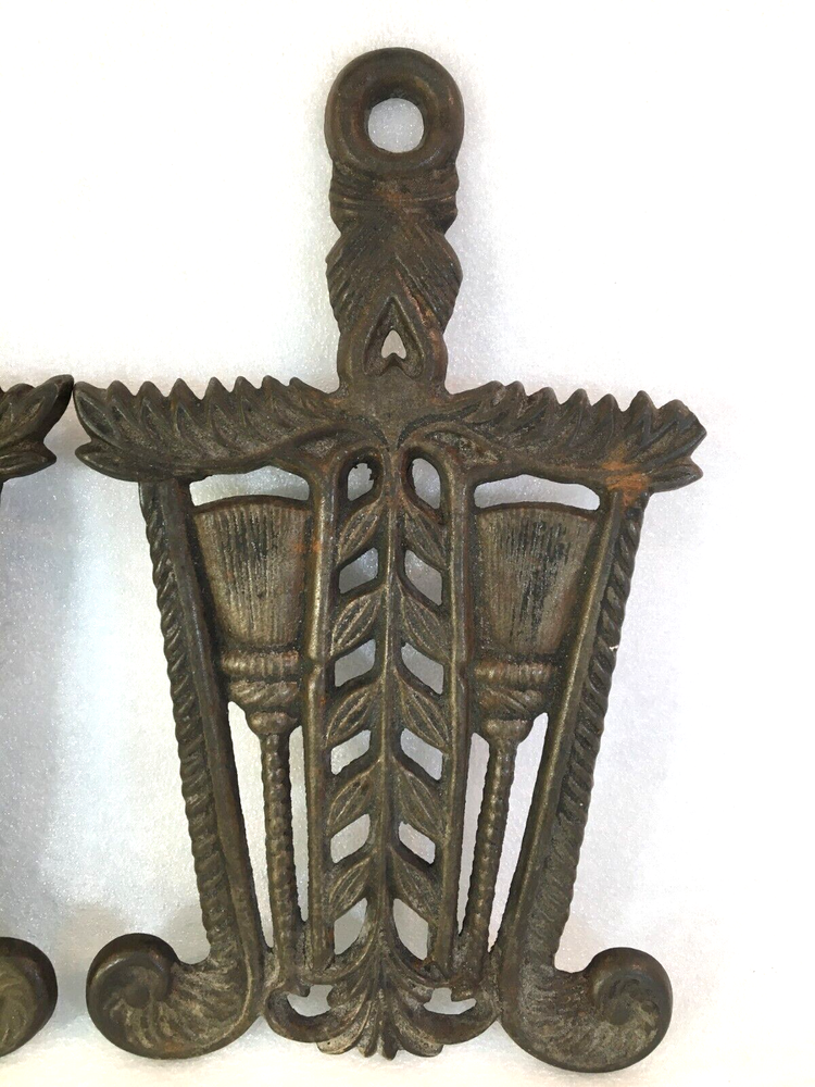 2 WILTON Cast Iron Trivets Wheat & Broom Design