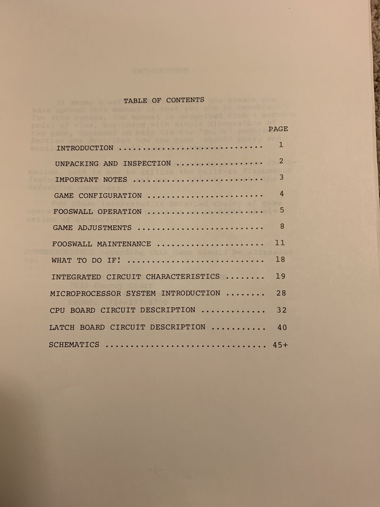 Original Fooswall Gremlin Arcade video game manual