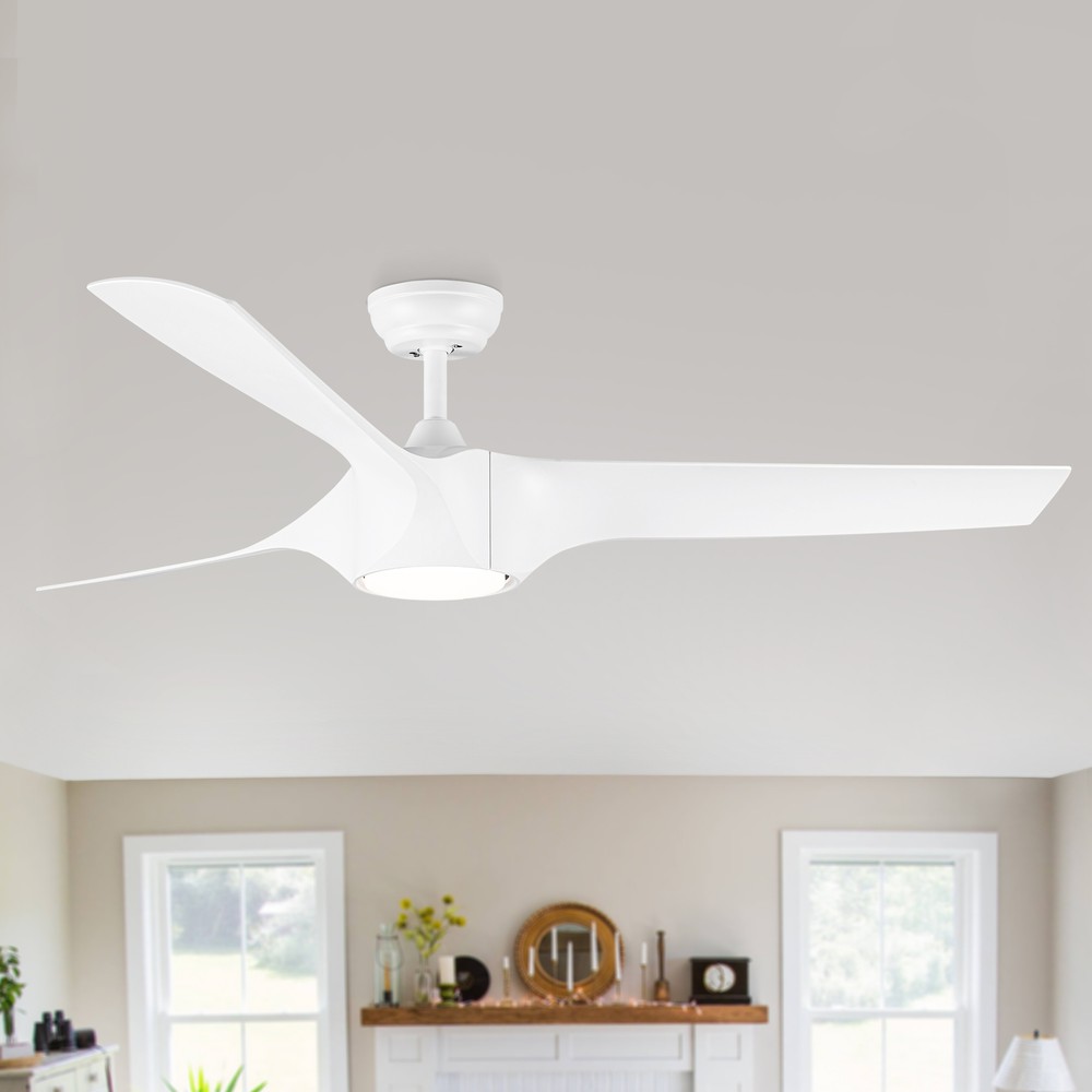 56 In Modern White Ceiling Fan with LED Light, 3 ABS Blades