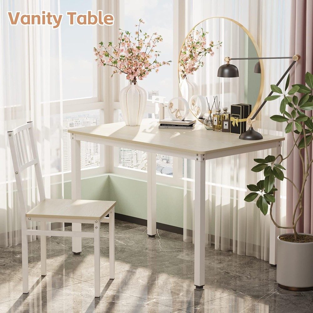 Beige 4-Piece Dining Table Set with 2 Chairs and Bench, 110CM