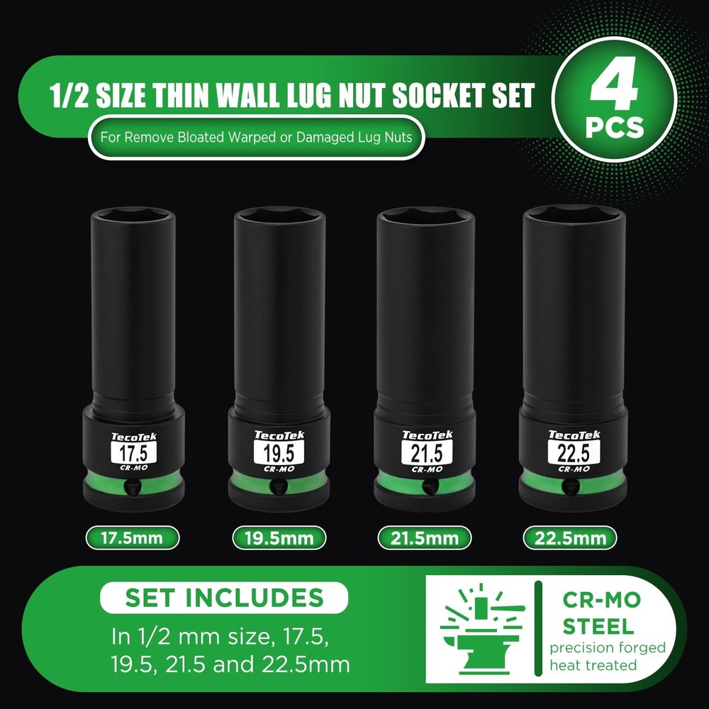 4PCS 1/2" Drive 1/2 Size Thin Wall Lug Nut Socket Set, Half Size Wheel Socket...