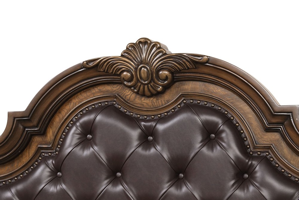 Traditional Dark Brown Eastern King Size 1pc Wooden Panel Bed Set Button Tufting
