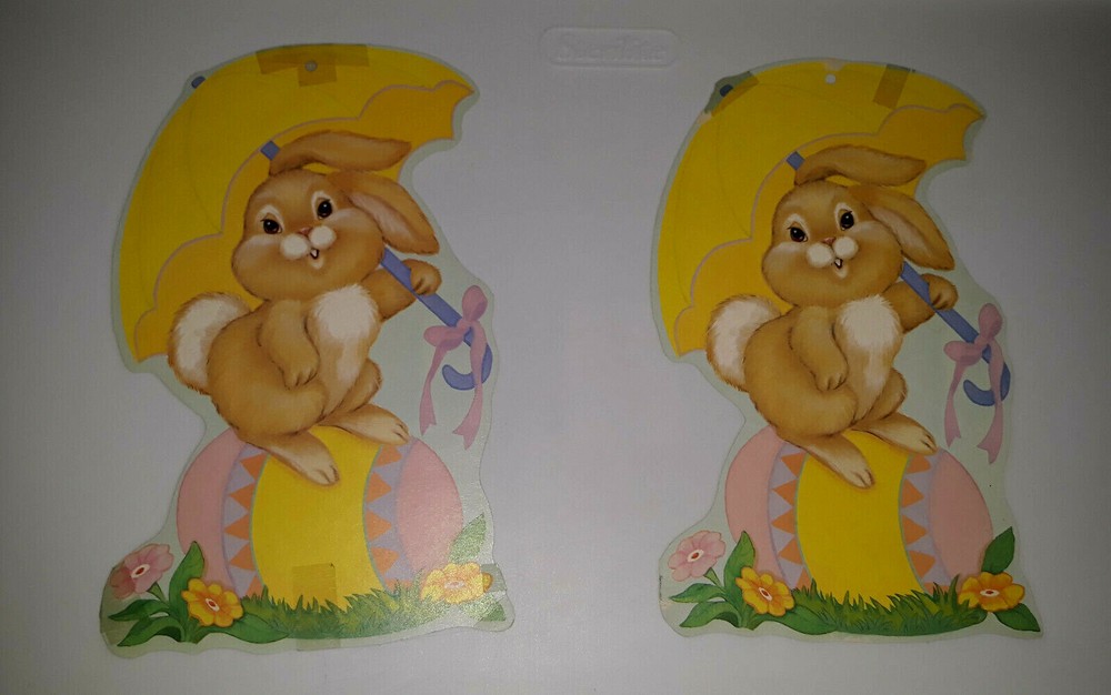 2 Die-Cut Easter Bunny Rabbit Decoration Double Side Egg Vintage LQ