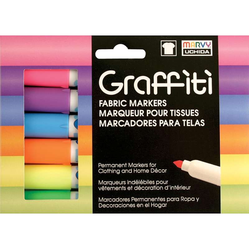 Graffiti Fabric Markers 6/Pkg Fluorescent