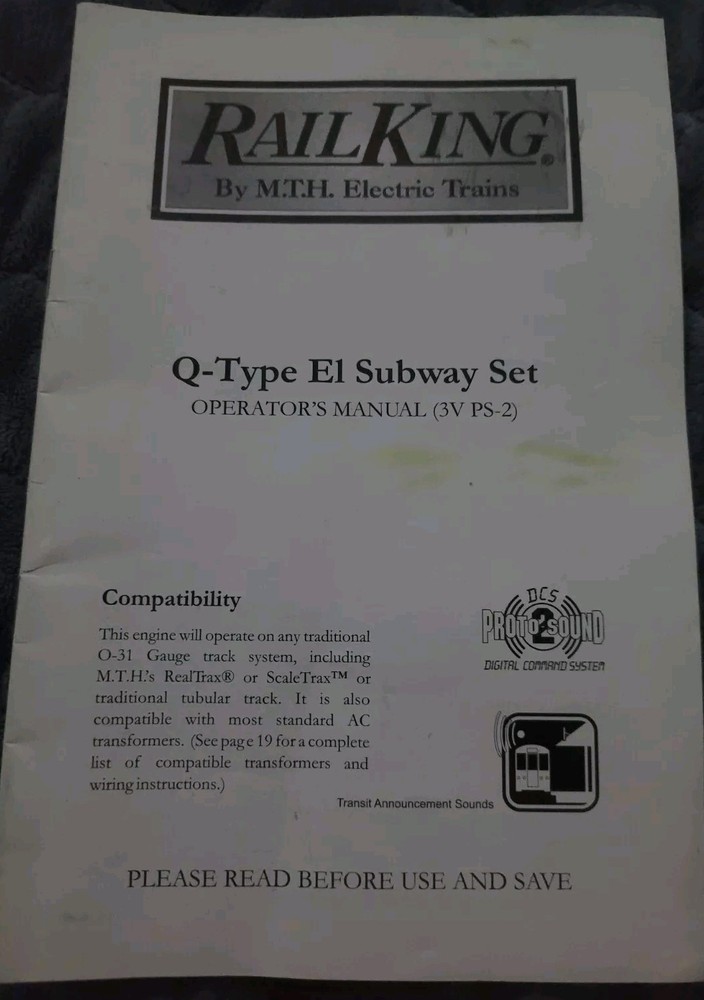 MTH Operator's Manual for Q-Type Subway Set Train Instructions