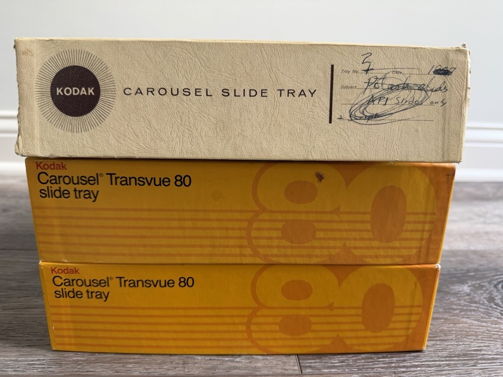 3x Kodak Carousel Transvue 80 Slide Trays w/ Boxes