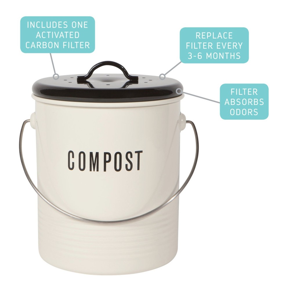 Vintage Ivory Metal Compost Bin