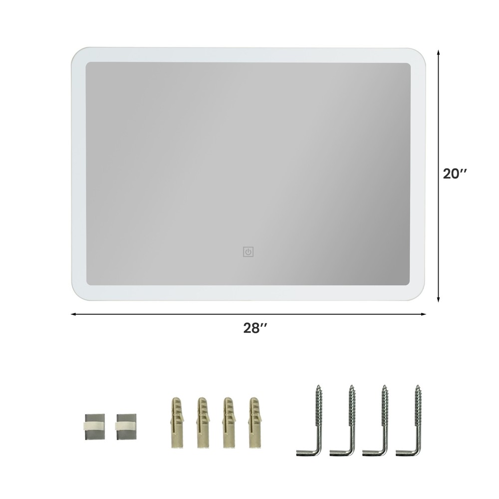 Wall Mounted Rectangle Bathroom LED Mirror Dimmable Touch 3-Color Frameless