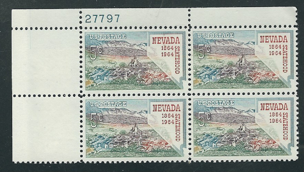 Scott #1248...5 Cent...Nevada ...2 Plate Blocks