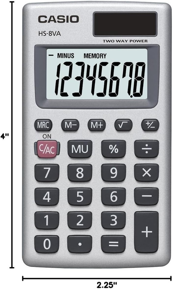 Casio Mini 6-Function Calculator Solar Powered with Battery Backup Large LCD