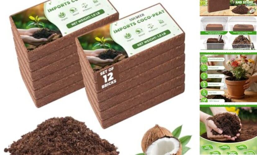 Coco Coir Bricks - Compressed Coconut Fiber Substrate for Plants, 12 PCS