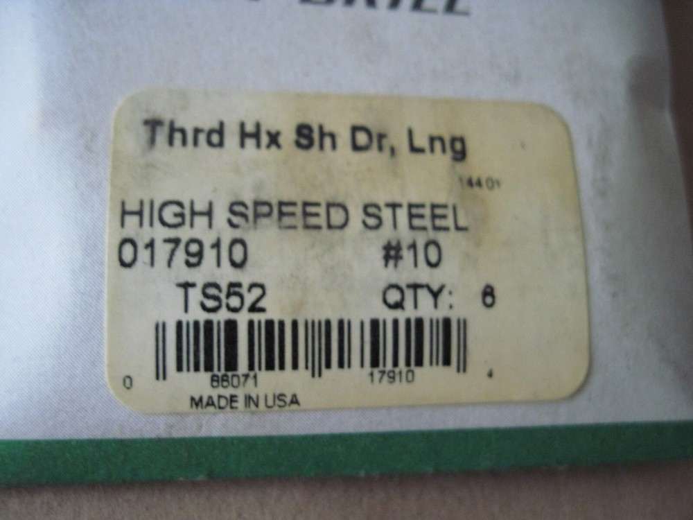 (Qty 6) Precision Twist Drill #10 (.1935") Threaded Shank Long Drill Bits 017910