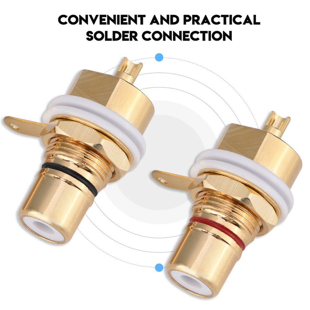 2PCS RCA Female Chassis Panel Mount Socket Connector Gold Plated Adapter