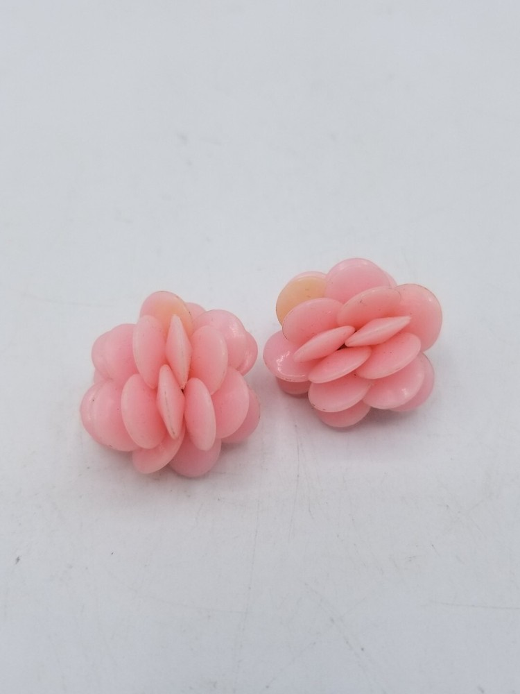 Pink Flower Clip On Earrings