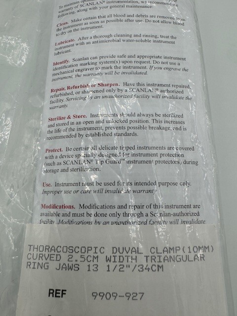 Scanlan Thoracoscopic Duval Clamp, Curved 9909-927 NEW!!!