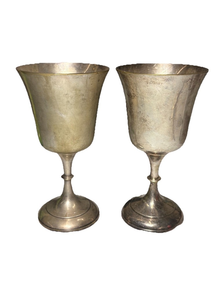 Pair Vintage Silver Plate Wine Water Goblets Unmarked