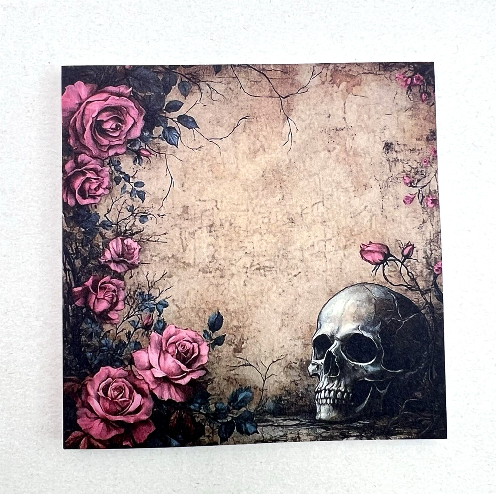 Gothic Skull Pink Roses Sticky Note Pad Memo