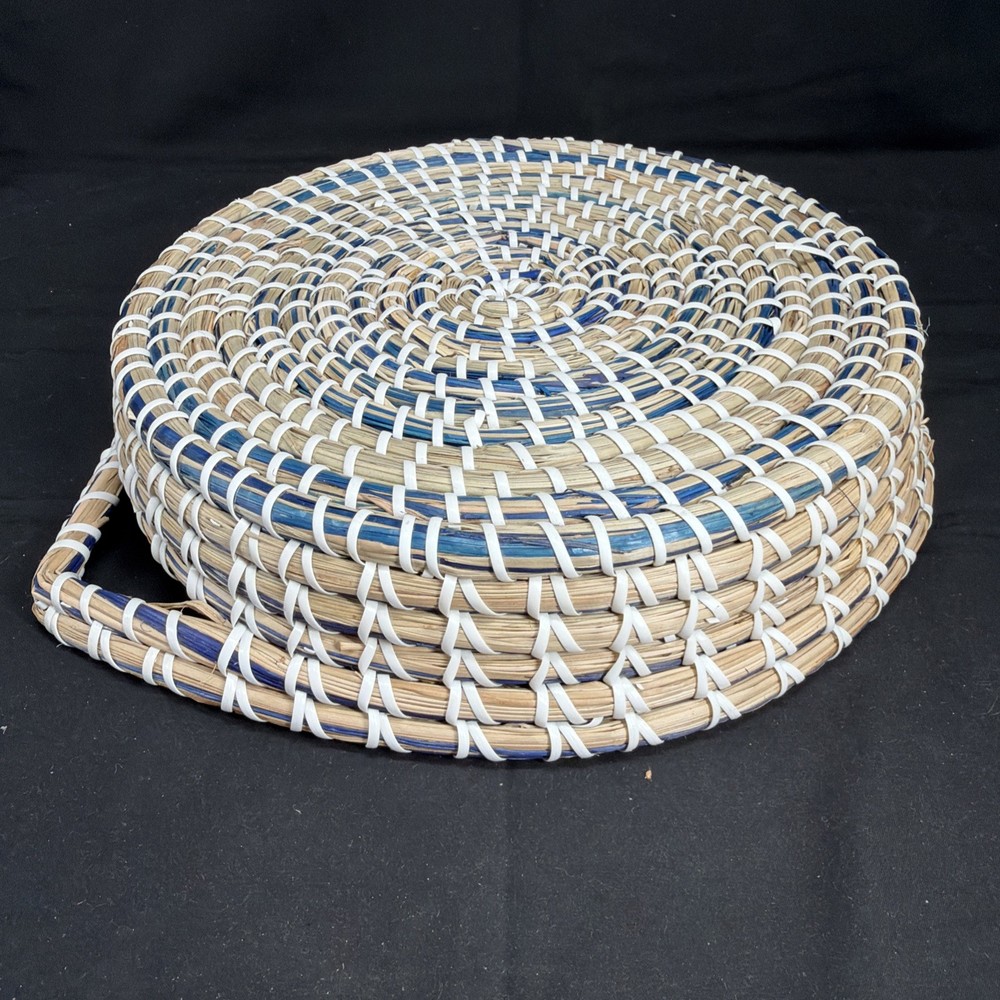 Large Seagrass Basket White Blue 12”