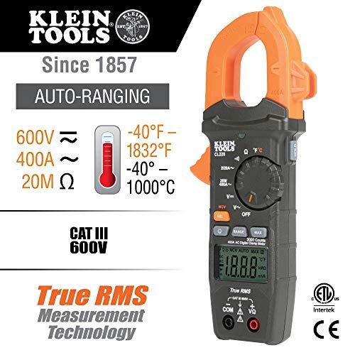 Klein Tools CL220 Digital Clamp Meter, Auto-Ranging 400 Amp AC, AC/DC Voltage