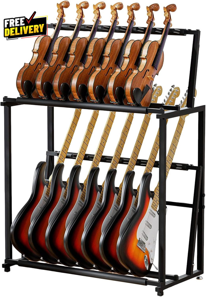 Multi Guitar Stand Folding 14 Standing Floor Multiple Guitars Display Rack Ad..