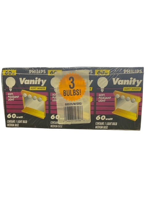 Philips Vanity Soft White Light Bulbs G25 60W 3 Bulbs Medium Base