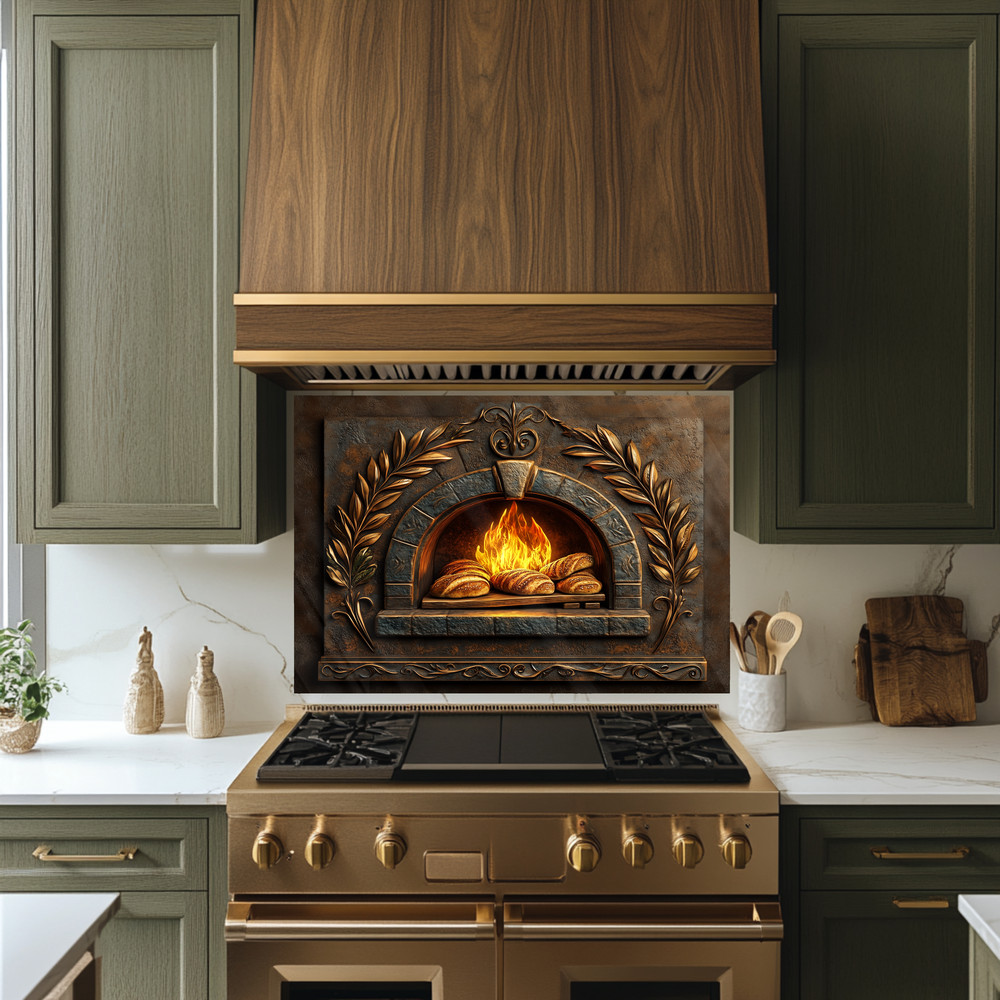 Rustic Pizza Oven Backsplash, Bread Oven Kitchen Decor, Pizzeria Wall Art