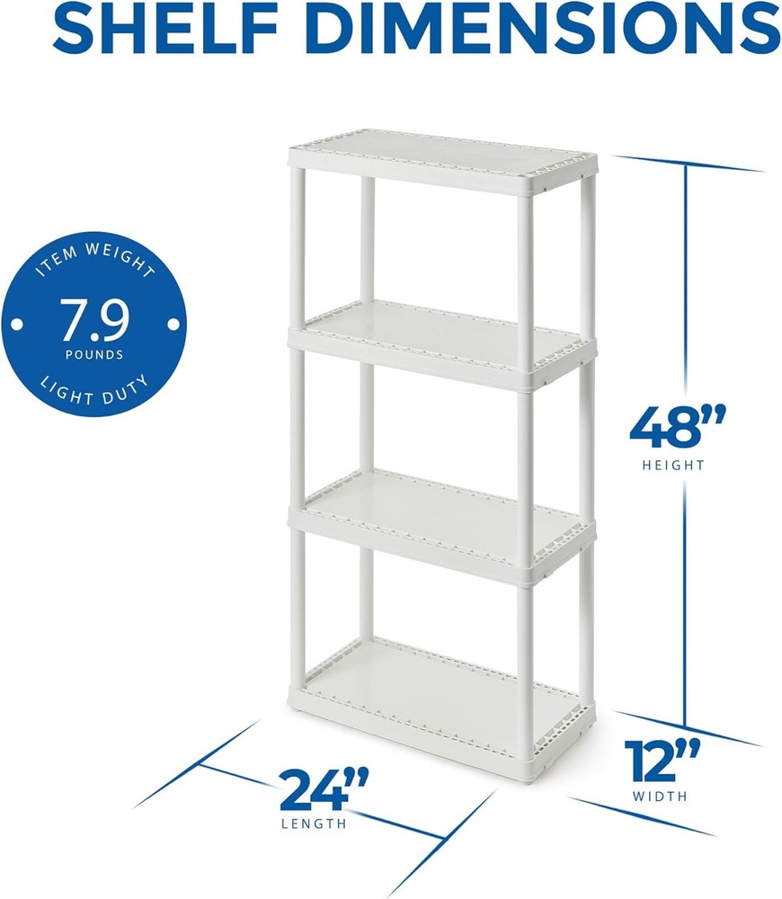 2 Pack Gracious 4 Shelf Fixed Height Solid Light Duty Storage Unit 12x24x48