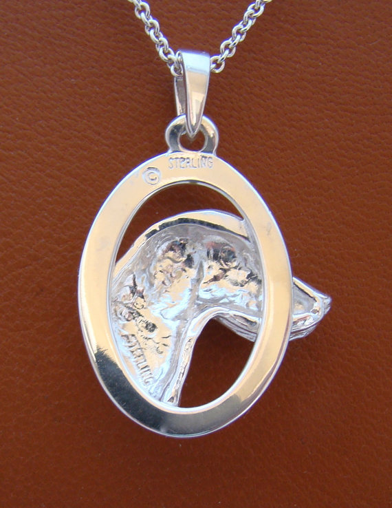 Sterling Silver German Shorthaired PointerLarge Head Study On A Vertical Oval Fr