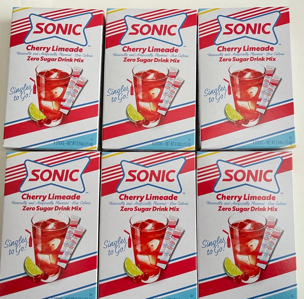 Sonic Cherry Limeade Zero Sugar Drink Mix Singles 6 Boxes/6 Sticks (36 Total)