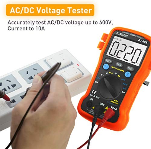 BT-39K Digital Multimeter with Case, 4000 Count Volt Ohm Amp Tester, Auto