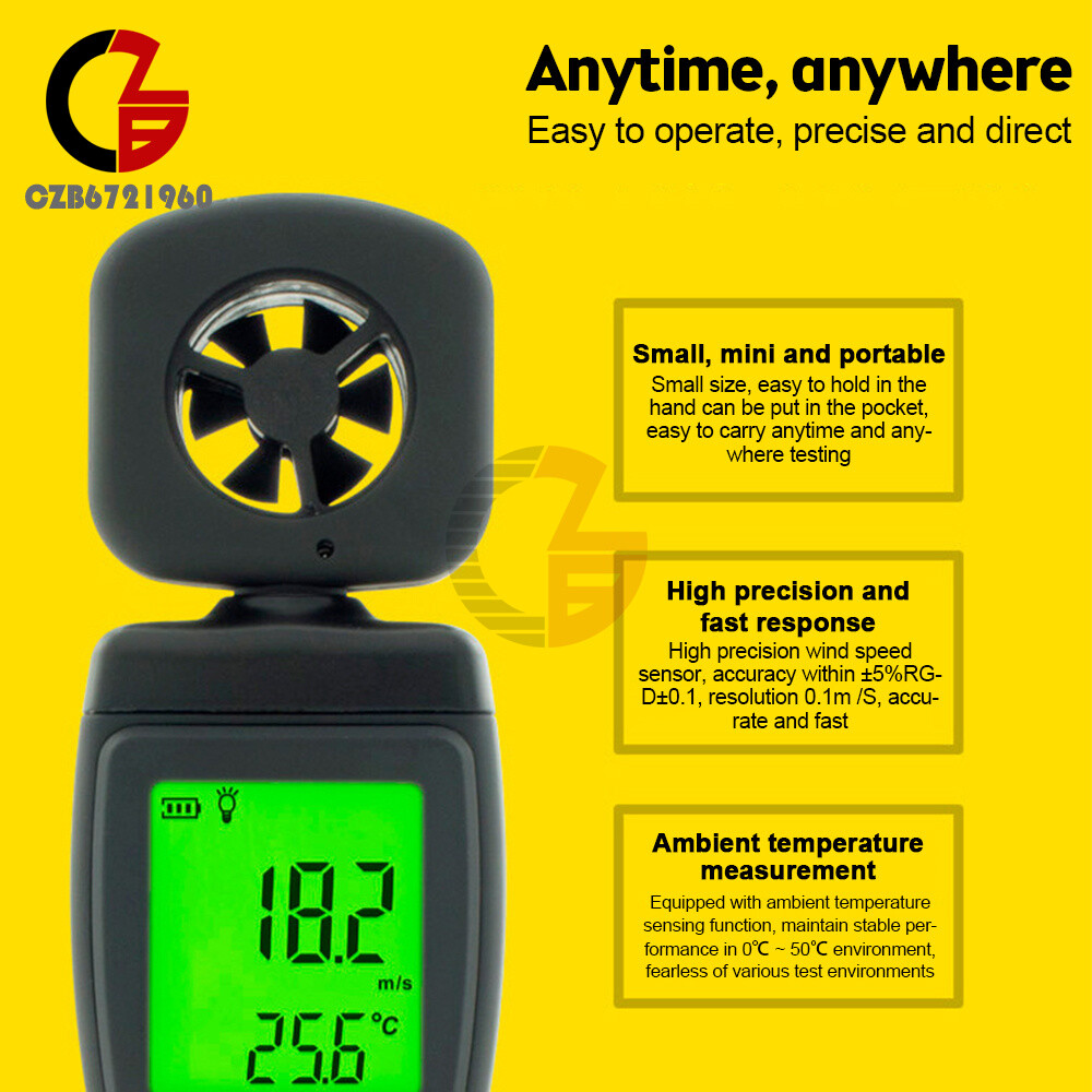 Smart sensor Air Flow Meter Anemometer LCD Wind Speed Wind Temperature Tester