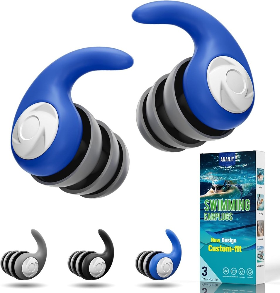 Soft Silicone Earplugs for Swimming Surfing 3 Pair Pack