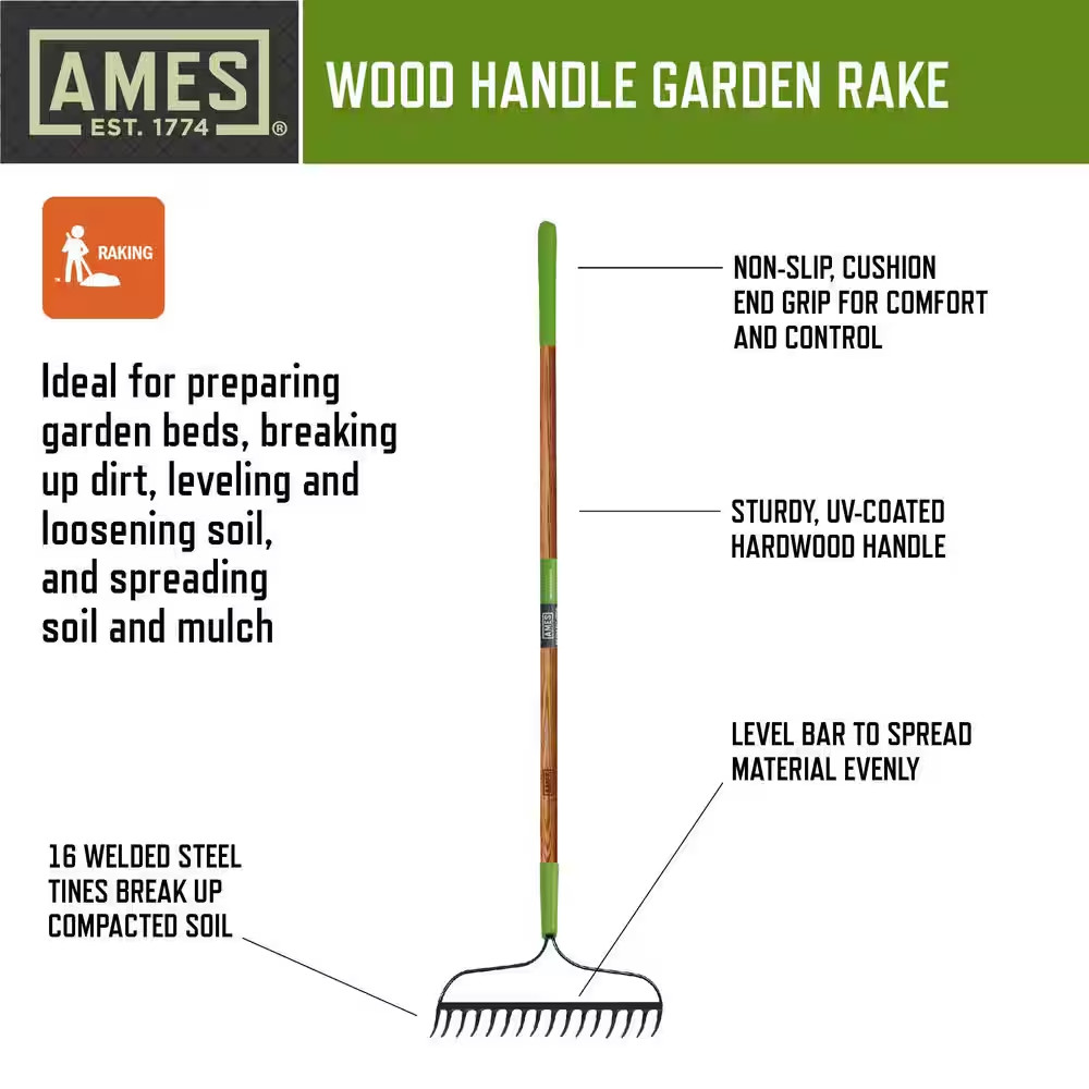 57.5 In. Handle 16-Tine Steel Welded Bow Rake