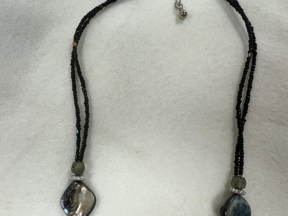 Beaded Necklace with Round Shell Pendant