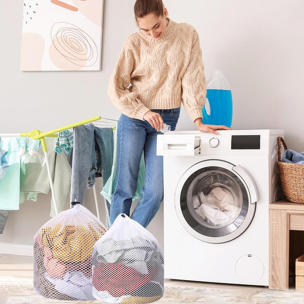 2Pcs Mesh Laundry Bags for Socks, Machine Washable Drawstring Design Mesh Laund