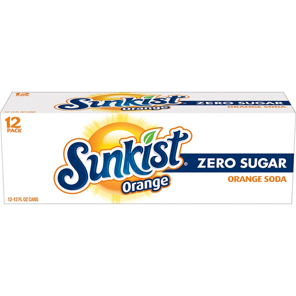 Sunkist Zero Sugar Orange Soda, 12 fl oz cans, 12 pack