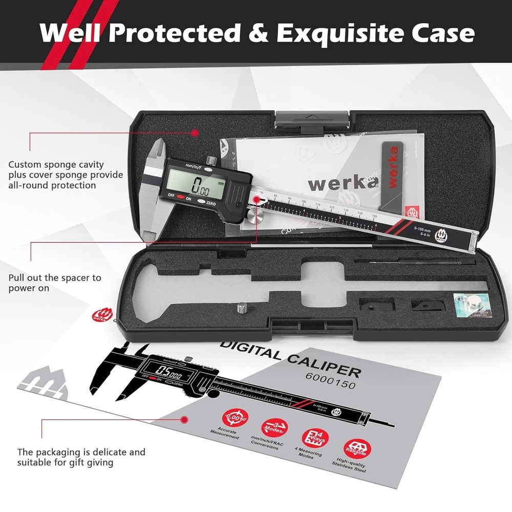 0-6” Digital Measuring Caliper with Auto-Off & Low Battery Warning - Gift Ready!